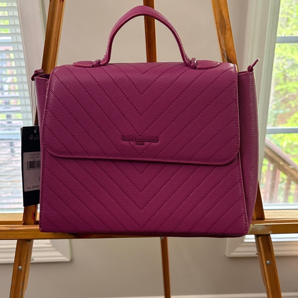 Karl Lagerfeld Paris Charlotte Magenta Quilted Top-Handle Satchel